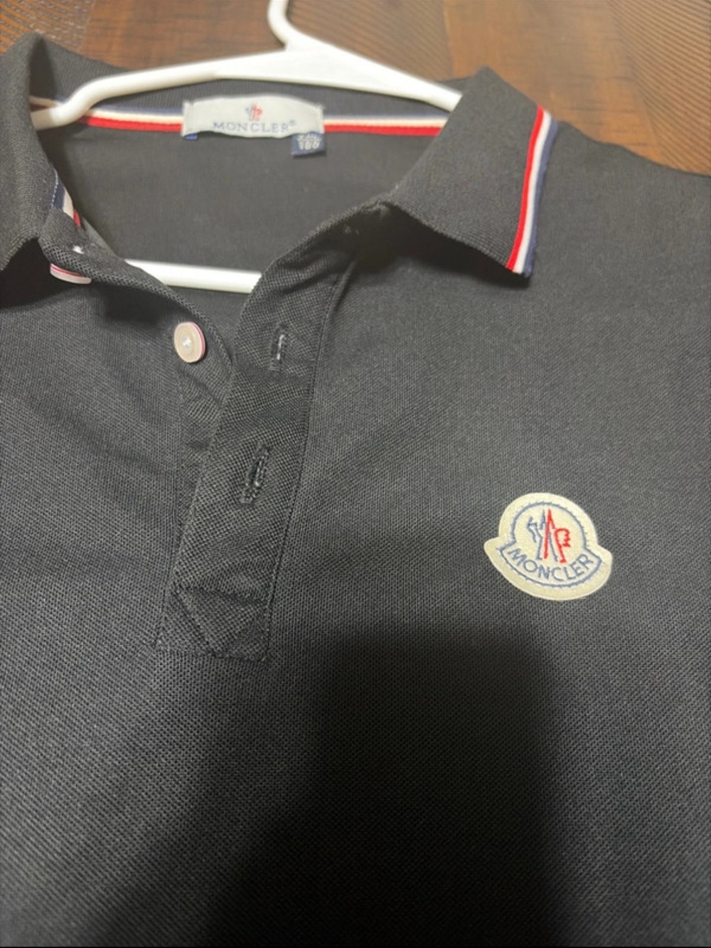 Moncler Black Polo with Red-White-Blue Trim